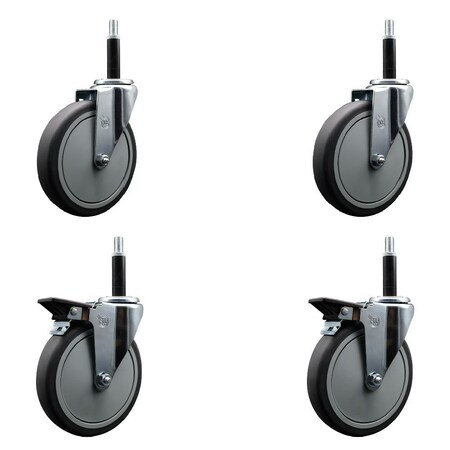 Service Caster 6'' Thermoplastic Rubber Wheel Swivel 3/4'' Expanding Stem Caster Set 2 Brakes, 4PK SCC-EX20S614-TPRB-2-PLB-2-34